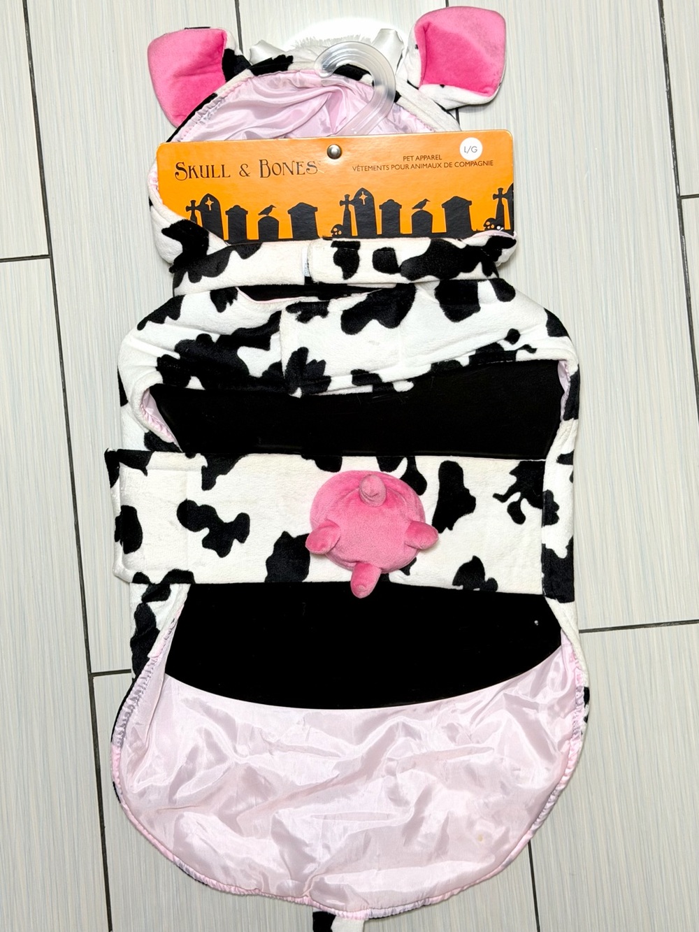 Skull & Bones Cow Dog Pet Costume with Udders – Size L